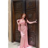 ayşenur Dinçer butik Fashion Saten Abiye Pudra Pembesi
