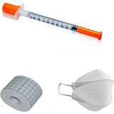 Ayset 3p 0.5 ml 30G Süper Insülin Enjektör 50'li + Octacare 5x5 Esnek Plaster + F95 Maske Beyaz 5'li