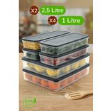 Ayshe Home Concept 6'lı Saklama Kabı , Mikrodalga Uyumlu Erzak Saklama Kabı Beyaz-Antrasit 2 X 2500 ml - 4 X 1000 ml