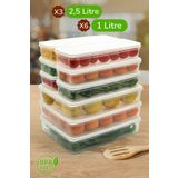 Ayshe Home Concept 9'lu Saklama Kabı , Mikrodalga Uyumlu Erzak Saklama Kabı Beyaz-Antrasit 3 X 2500 ml - 6 X 1000 ml