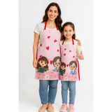 AYSHOME Ays Home Pembe Kırmızı Kalpli Anne Çocuk Mutfak Önlüğü Seti