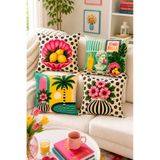 ayshome textile Ays Home Bella Siyah Beyaz Renkli Limon Maksimalist Desenli 4'Lü Yastık Kılıfı Seti