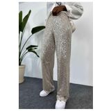 AYSİ COLLECTİON Beli Lastikli Ve Pul Payetli Tasarım Bol Pantolon Bej