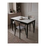 aysmo 60 x 90 Beyaz-Siyah Küçük Dikdörtgen Mutfak Masası Yemek Masası Çalışma Masası Sabit Masa 2-4 Kişilik
