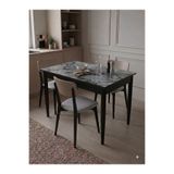 aysmo 60 x 90 Marmor Gri Siyah Küçük Dikdörtgen Mutfak Masası Yemek Masası Çalışma Masası 2-4 Kişilik