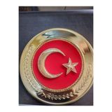 ayso kozmetik AYYILDIZ FİLOGRAFİ İŞLEMELİ SARI TABAKLI PLAKET TABLO TÜRK BAYRAĞI
