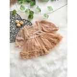 Aysskids Alwin Kız Bebek Elbise Romper Tütü Prenses - 0 - 3 Ay - Bej