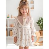 Aysskids Bianca Kız Çocuk Vintage Özelgün Doğumgünü Elbise - 3 Yaş - Bej