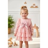 Aysskids Cleo Kız Çocuk Pembe,ekru,kırmızı Dantel Detaylı Uzun Kollu Özel Gün Bayramlık Elbise - 2 Yaş