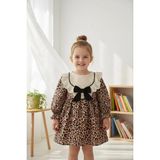 Aysskids Julıa Leopar Dantel Desenli Uzun Kollu Etekli Kız Çocuk Elbise - 2 Yaş - Kahverengi