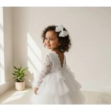Aysskids Lora Kalp Detaylı Tokalı Tül Etekli Özel Gün Bayramlık Kız Çocuk Elbise - 2 Yaş - Beyaz