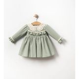 Aysskids Mılla Dantel Yakalı Vintage Uzun Kollu Bayramlık Özel Gün Kız Bebek Elbise - 12 Ay - Yeşil