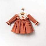Aysskids Mılla Dantel Yakalı Vintage Uzun Kollu Bayramlık Özel Gün Kız Bebek Elbise - 24 Ay - Kiremit