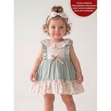 Aysskids Minny Çiçekli Nakışlı Bandanalı Bayramlık Özel Gün Kız Bebek Elbise - 6 - 9 Ay - Mint Yeşili