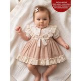 Aysskids Nia Vintage Bohem Fisto Dantelli Bayramlık Özel Gün Kız Bebek Elbise - 6 - 9 Ay - Bej