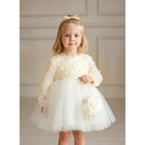 Aysskids Rose Gül Detaylı Kız Çocuk Bayramlık Özel Gün Elbise - 4 Yaş - Ekru