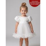 Aysskids Violet Simli Saten Balon Kol Tütülü Özel Gün Kız Çocuk Elbise - 5 Yaş - Beyaz