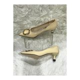 Aysun Ayakkabı Kemik Rengi Cild Deri Renkli Toka Detaylı Çok Zarif Az Topuklu Kadın Stiletto Ayakkabı 0206
