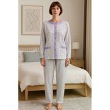 Aysun Tekstil Kalitesinde Pamuklu Kumaş Geniş Kalıp Önden Açık Lila Anne Pijama Takım