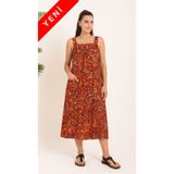 AYSUN TEKSTİL KALİTESİNDE PAMUKLU KUMAŞTAN GENİŞ KESİM YENİ DESEN CEPLİ ASKILI ELBİSE