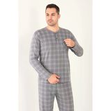 Aysun Tekstil Pamuklu Kumaştan Geniş Kalıp Ekose Desenli Hakim Yaka Erkek Pijama Takımı
