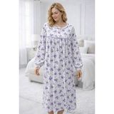 Aysun Tekstil Yüzde Yüz Pamuk Çiçekli Empirme Gecelik(Mevsimlik) - Mor - 2XL