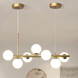 Ayten Sıralı Yedili Beyaz Camlı-Eskitme Gold Kasalı Avize