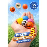Ayver 5 ADET DESENLİ DESENSİZ KARIŞIK MODEL 35mm ZIPLAYAN TOP EĞLENCE STRES OYUNCAK