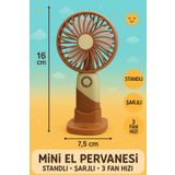 Ayver Şarjlı 3 Farklı Fan Hızında Standlı Mini El Pervanesi Masa Vantilatör El Fanı