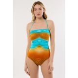 AYYILDIZ 4308-E114 Ayyıldız 4308 Kahve Mavi Desenli Straplez Mayo