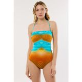 AYYILDIZ 4308-E114 KAHVE MAVİ 4308 Kahve Mavi Desenli Straplez Mayo