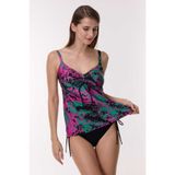 AYYILDIZ 4671-E414 YEŞİL PEMBE 4671 Yeşil Pembe Desenli Tankini