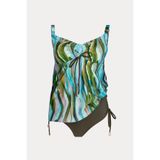 AYYILDIZ 6633-E416 YEŞİL- 6633 Yeşil Turkuaz Desenli Büzgülü Tankini