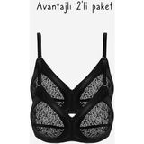 Ayyıldız 777 Siyah Toparlayıcı Sütyen 2'li Paket Dantelli Ayarlanabilir Askılı Kadın İçin %80 Polyester - 90B