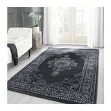 Ayyıldız Klasik Desenli İran Tarzı Madalyon Süsleme Siyah Gri Beyaz Renkler 160x230 cm Halı