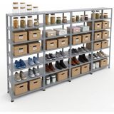 Ayyıldız Raf 43X372X200 cm Dörtlü Seri Bağlantılı 7 Katlı Modüler Çelik Raf Sistemi – Elektrostatik Fırın Boyalı Çok Amaçlı Depolama ve Ayakkabılık Rafı - Gri