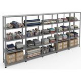 Ayyıldız Raf 59X465X200 cm Dörtlü Seri Bağlantılı 5 Katlı Modüler Çelik Raf Sistemi – Elektrostatik Fırın Boyalı Çok Amaçlı Depolama ve Ayakkabılık Rafı - Gri