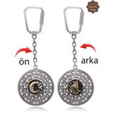 Ayyıldız ve Tuğralı Lale Model Çift Taraflı Oksitli Gümüş Telkari Anahtarlık 201025182