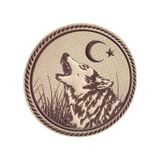 Ayyıldızlı Uluyan Kurt Slikon Patch Arma Bej Renk Cırtlı Bej
