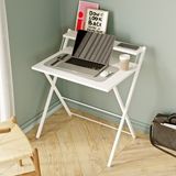 Ayz Bodo Metal Ayaklı Laptop Masası, Katlanır Çalışma Masası, Raflı Masa, Katlanır Laptop Sehpası Beyaz-Beyaz - 70 x 50