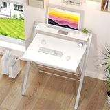 Ayz Bodo Metal Ayaklı Laptop Masası Katlanır Çalışma Masası Raflı Masa Katlanır Laptop Sehpası Beyaz - Beyaz - 70x52