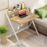 Ayz Bodo Metal Ayaklı Laptop Masası Katlanır Çalışma Masası Raflı Masa Katlanır Laptop Sehpası Beyaz - Çam - Beyaz - Ahşap - 70x52