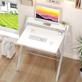 Ayz Bodo Metal Ayaklı Laptop Masası, Katlanır Çalışma Masası, Raflı Masa, Katlanır Laptop Sehpası Beyaz - YÜKSEKLİK 84 CM X GENİŞLİK 76 CMX DERİNLİK 50 CM
