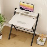 Ayz Bodo Metal Ayaklı Laptop Masası Katlanır Çalışma Masası Raflı Masa Katlanır Laptop Sehpası Siyah - Beyaz - 70x52