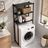Ayz Braga Metal 3 Çamaşır Makinesi Üstü Düzenleyici Raf Beyaz Banyo Düzenleyici Dolap - Siyah