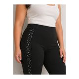 ayz collection Büyük Beden Siyah Çelik Tayt Yüksek Bel Toparlayıcı Yan Şeritli Esnek Kumaş XL-4XL