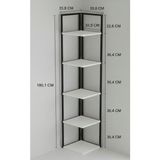 Ayz Ella 5 Raflı Metal Köşe Kitaplık Rafı Dekoratif Aksesuar Rafı 180 cm Siyah-Beyaz