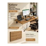 AYZ Katlanır Duvar Masası Duvara Monte Mutfak Masası Çalışma Masası Balkon Hobi Masası Açılır Kapanır Astana Atlantik Çam Kahvere