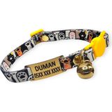 Ayz Markalama Gold Güvenlik Kilitli Kedi Tasması, Isimli Kedi Tasması, Kedi Isimlik, Kedi Künyesi, Safety Click Tasma, Sallanmayan Künye - Sarı - Siyah
