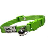 Ayz Markalama Güvenlik Kilitli Isimli Kedi Tasması, Isimlikli Kedi Tasması, Sallanmayan Kedi Künyesi, Safety Click Tasma - Açık Yeşil - Orta Boy